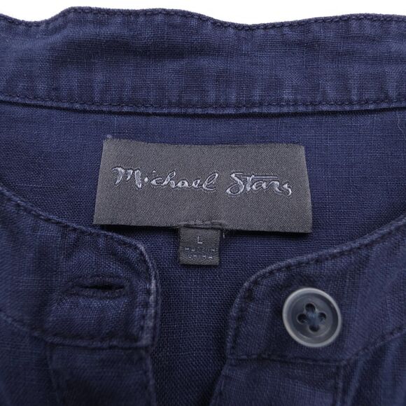 MICHAEL STARS 100% Linen Tunic Top Button Down Shirt Lagenlook Beachy Boho Navy - Picture 2 of 6